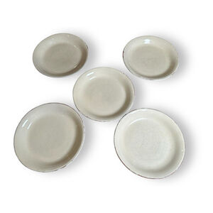 Beautiful Crema by Vietri Made in Italy Coupe Salad Plates Brown Rim Lot Of 5